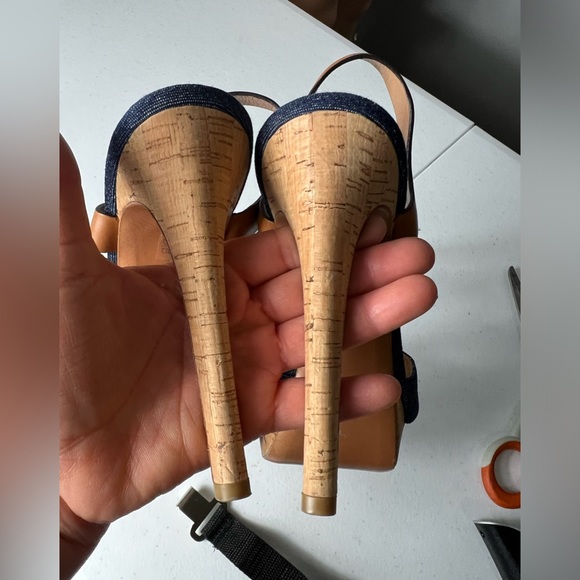 COACH DANI High Heels, Platform Open-Toe, Denim & Leather 9B - Picture 9 of 15